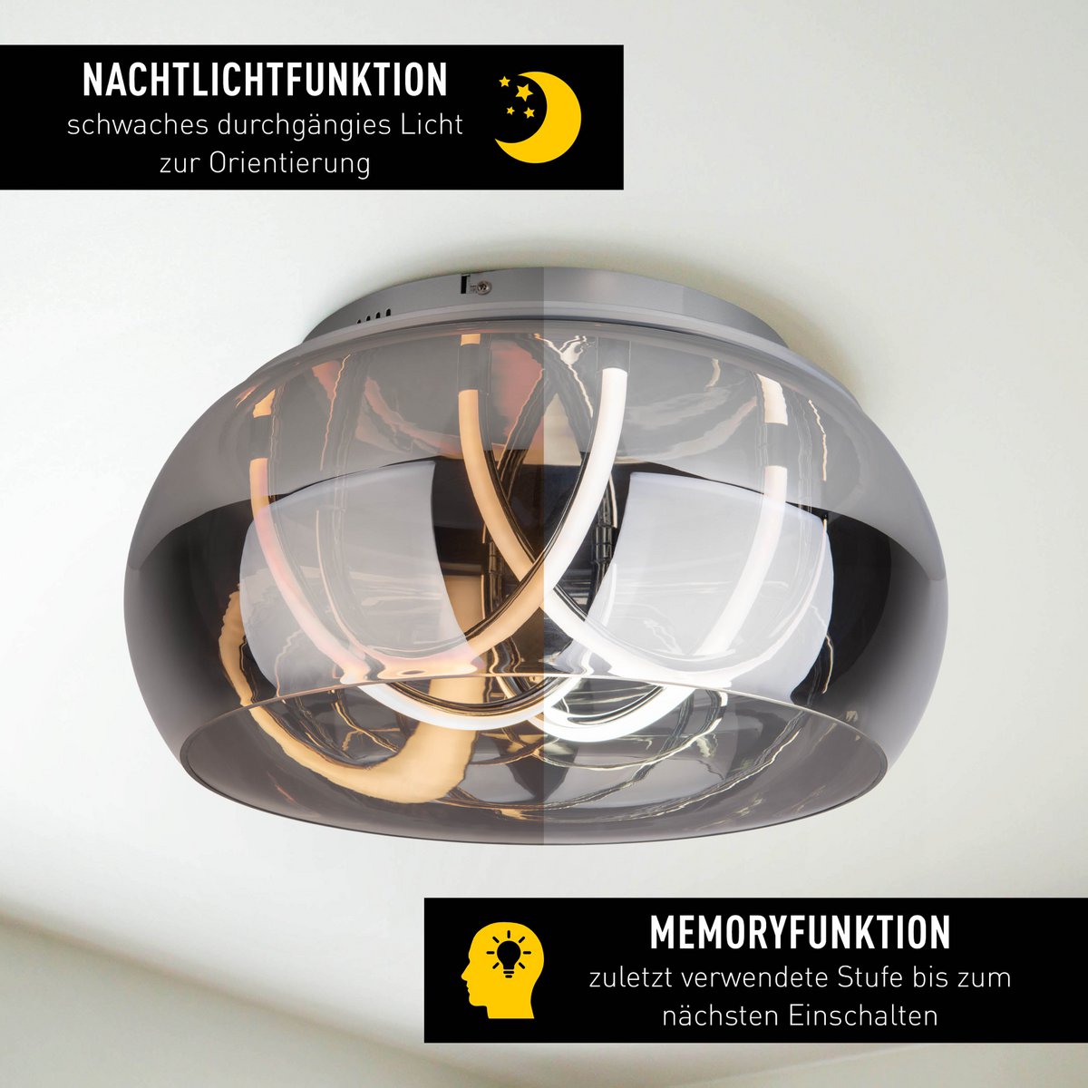 Näve Malou LED Plafondlamp Ø45cm Rookglas
