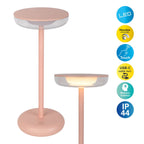 Noteloze tabletlicht "PASI" voor buiten en binnen, gemaakt van metaal en plastic in roze, dimbaar, met aanraking en geheugenfunctie, ca. 26 cm hoog