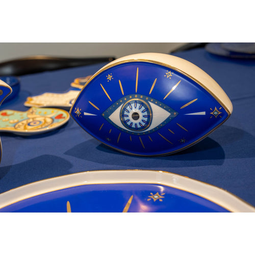 Donkerblauw keramisch decoratief oog 20x12cm