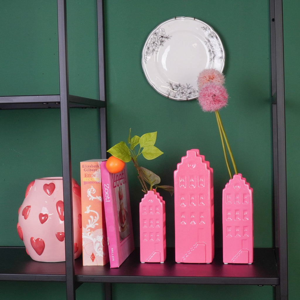 Housevitamin Keramische Vaas Grachtenpand - Neon Pink - 14,5cm