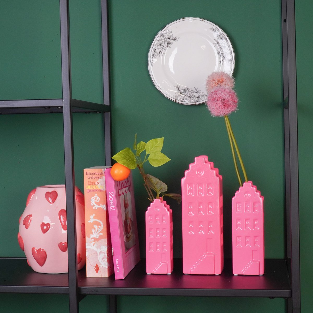 Housevitamin Keramische Vaas Grachtenpand - Neon Pink - 14,5cm