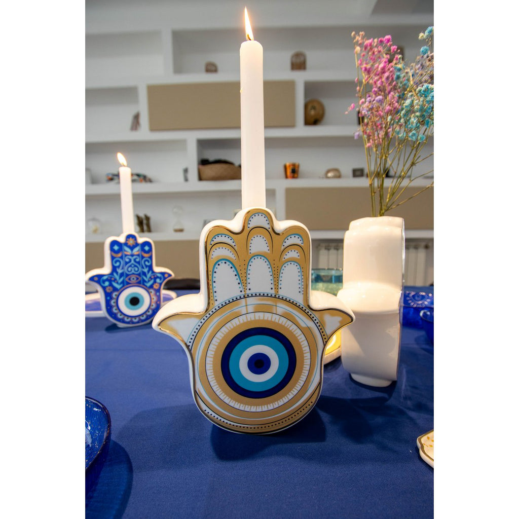 Handvaas wit-goud-blauw 17,5x6,2x20cm Keramiek