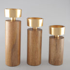 Hout en gouden kandelaar 27 cm