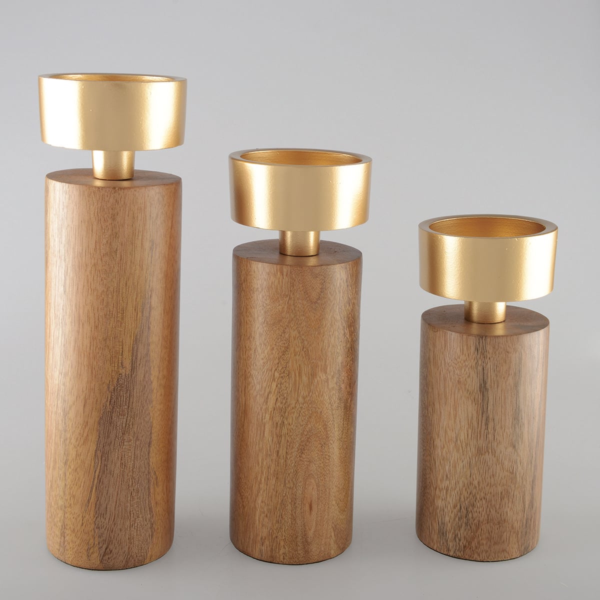 Hout en gouden kandelaar 27 cm