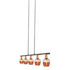 5 hanglamp "Corbis", echtelijke lamp gemaakt van zwart in zwart, met goud en rotan, met E14 -aansluiting, voor eetkamer, woonkamer, gang of kantoor, 100 cm lang