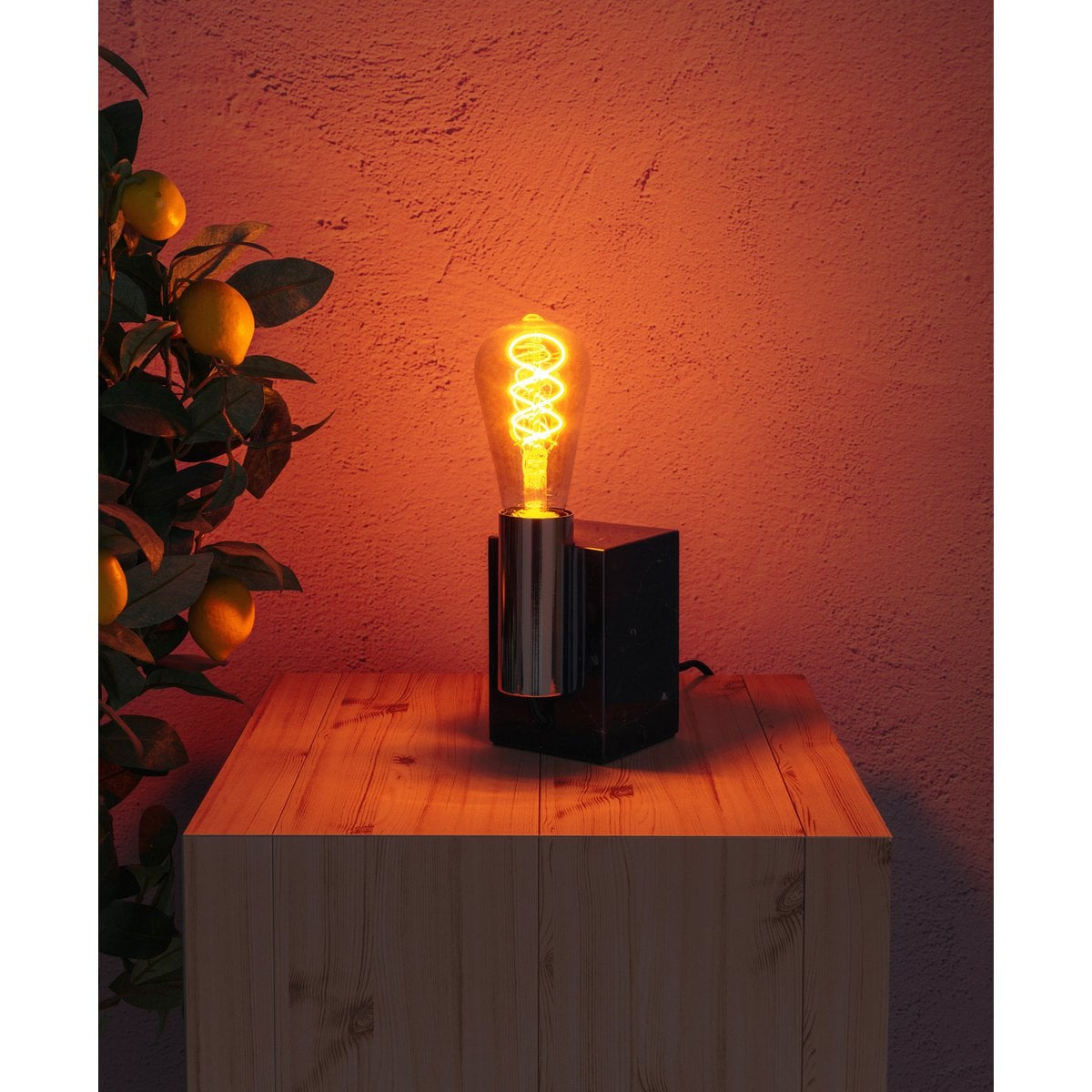 LED-lamp "Dilly" 3-set E27-versie, 4 watt, Ø 6,4 cm, gemaakt van metaal en glas, barnsteen