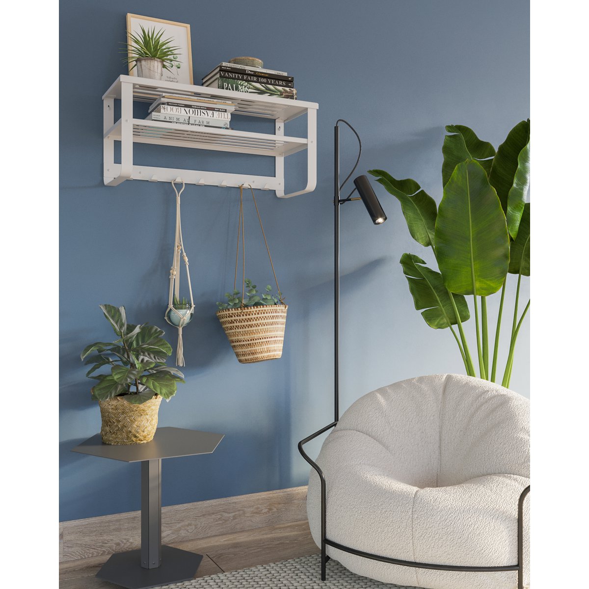 Gorillz Unify Wandkapstok Wit - 7 Haken, Metalen & Duurzaam
