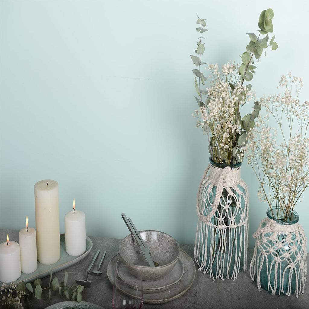 Macrame groen glazen vaas H.16,5 cm - Aulica