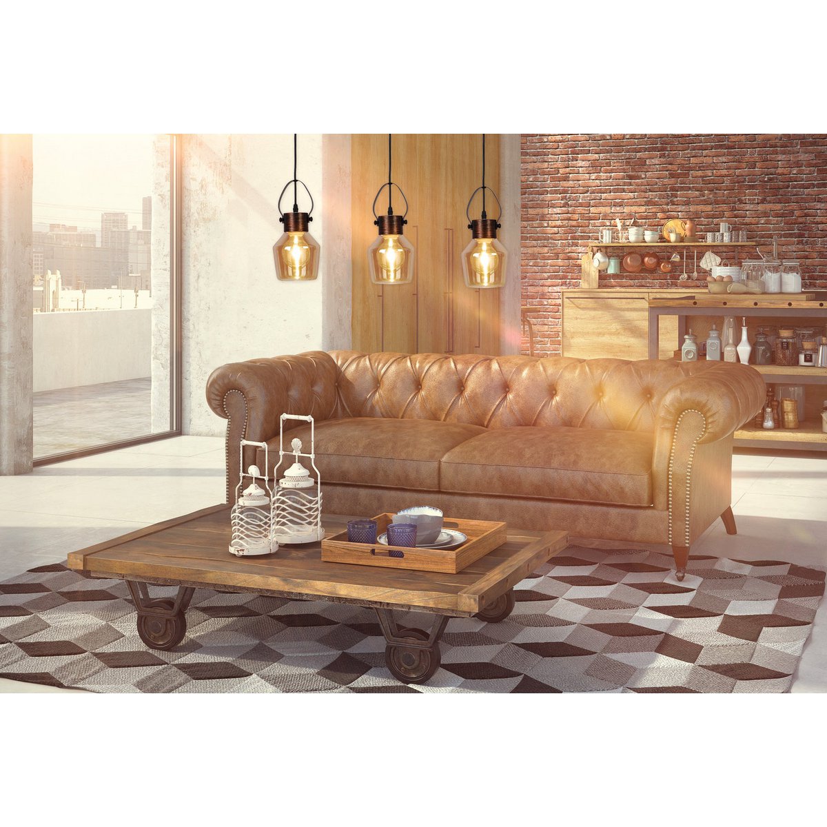 Glazen hanglamp Alex - Beige 128cm