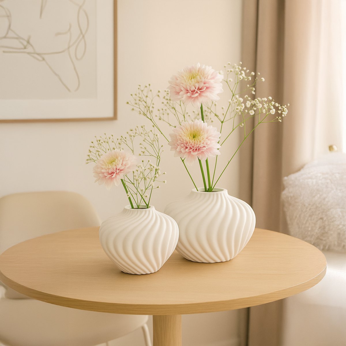 Ronde witte slagroom vaas polyresin 30x30x22cm