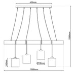 4 hanglamp "Malta" gemaakt van metaal en hout, met textielparaplu's in grijs en wit, E27 -aansluiting, verlichting voor woonkamer, kantoor of nachtkastje