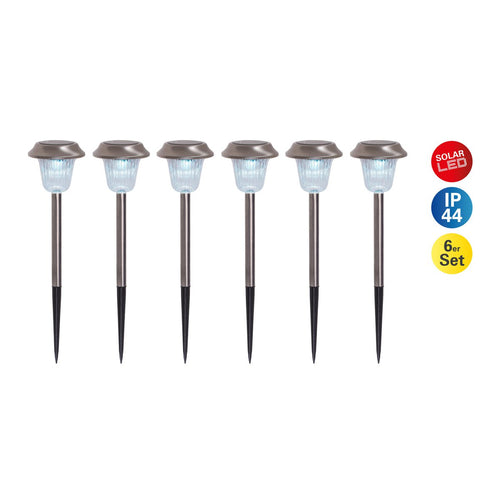 6 Set LED LED LED Outer Light "Gustav" met gemalen spit, roestvrij staal en acryl, met stevig ingebouwde LED's in koud wit, 39 cm hoog