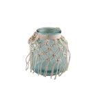 Macrame groen glazen vaas H.16,5 cm - Aulica