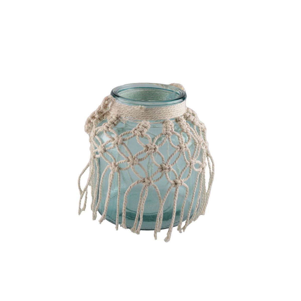 Macrame groen glazen vaas H.16,5 cm - Aulica
