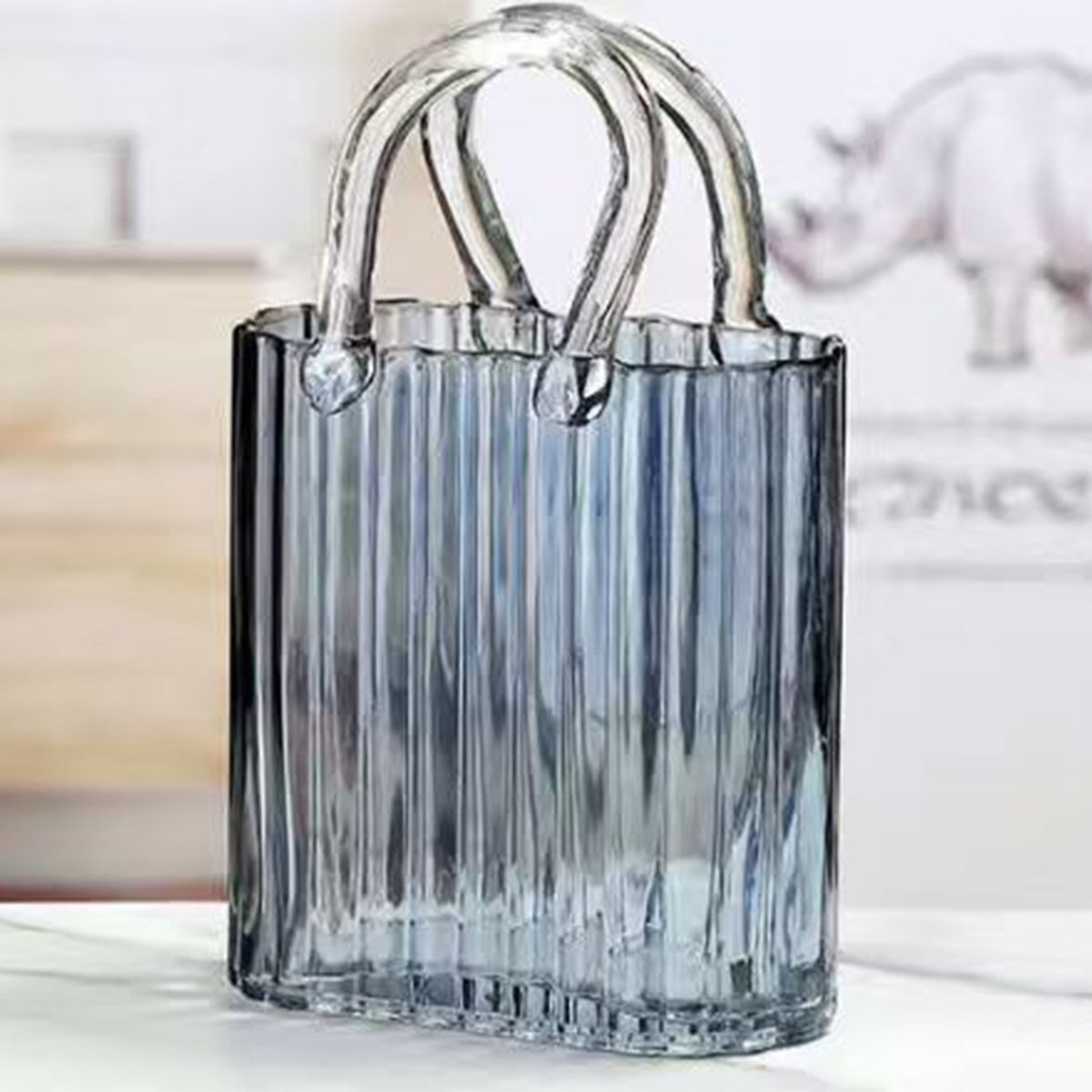 Transparante blauwe handtasvaas 18x10x27cm AULICA