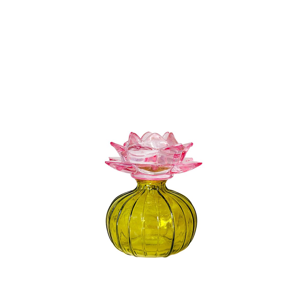 Capri groene en roze kandelaar 12x12x14cm - AULICA