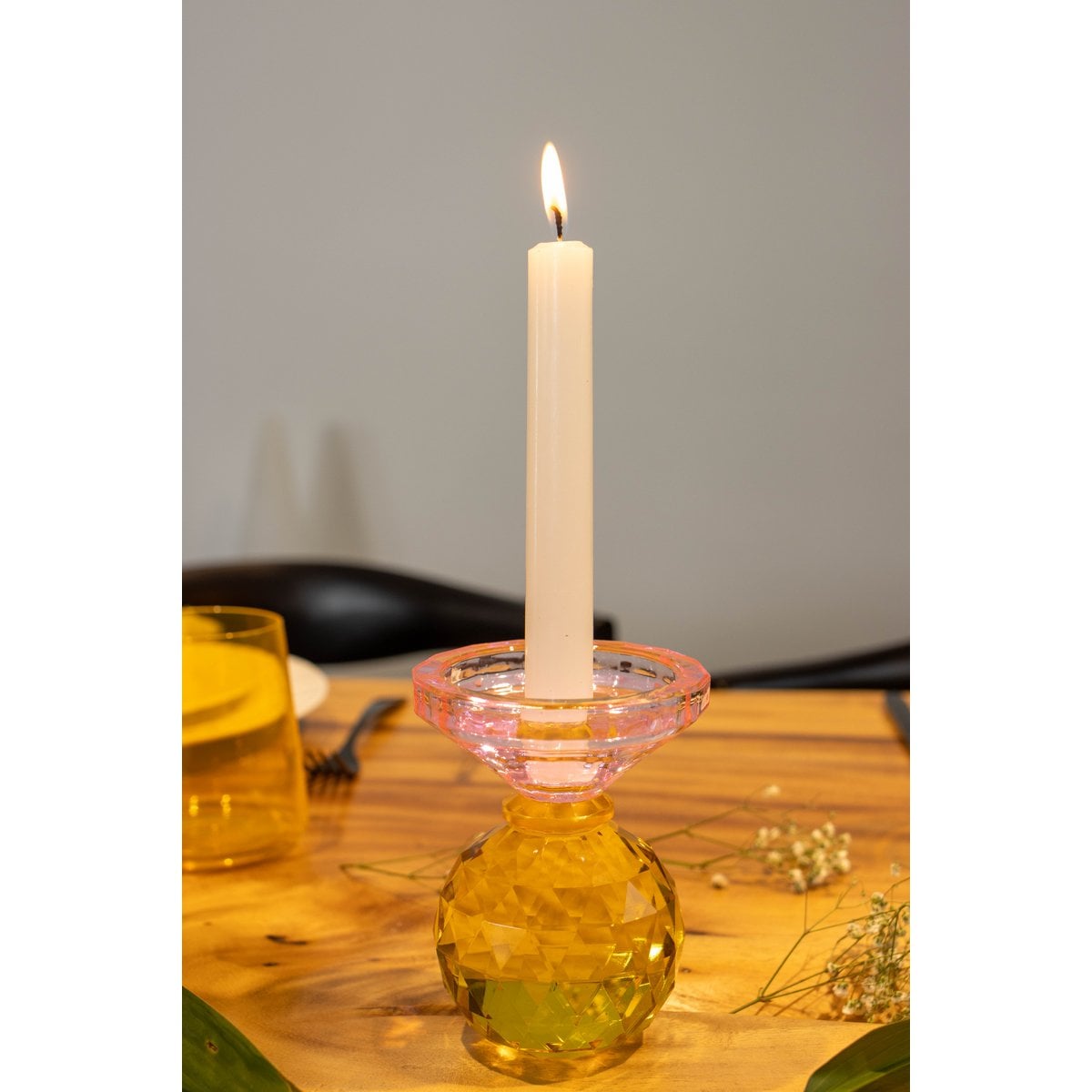 Glaskaarsenhouder Amber Roze H10cm