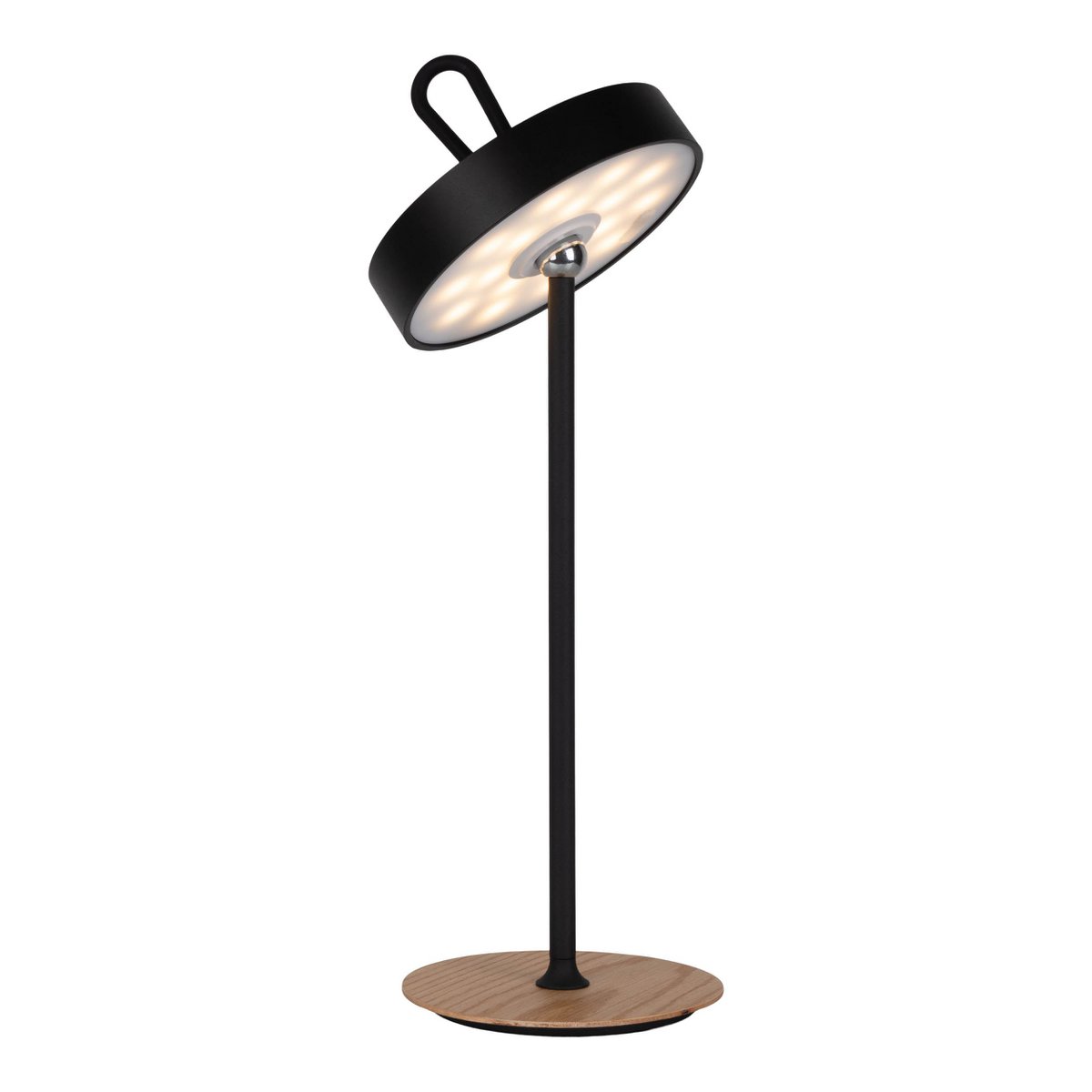 LED -batterijtafellamp magnetisch voor buiten en binnen, gemaakt van metaal en plastic in zwart, 36 cm hoog