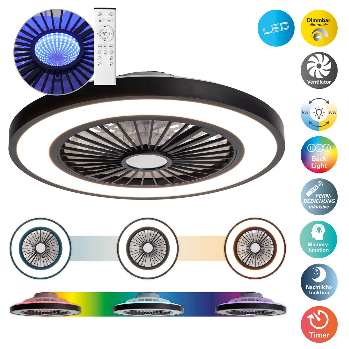 Näve Arioso LED Plafondlamp + Ventilator 54cm