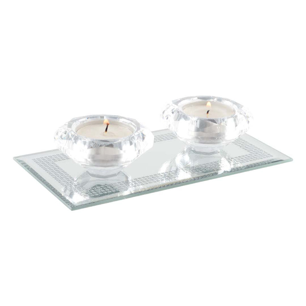 Double Crystal Candlesticks Silver Mirror
