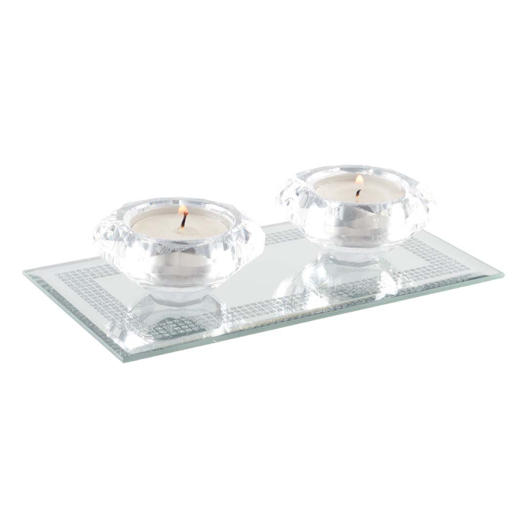 Double Crystal Candlesticks Silver Mirror