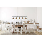 5 hanglamp "Corbis", echtelijke lamp gemaakt van zwart in zwart, met goud en rotan, met E14 -aansluiting, voor eetkamer, woonkamer, gang of kantoor, 100 cm lang