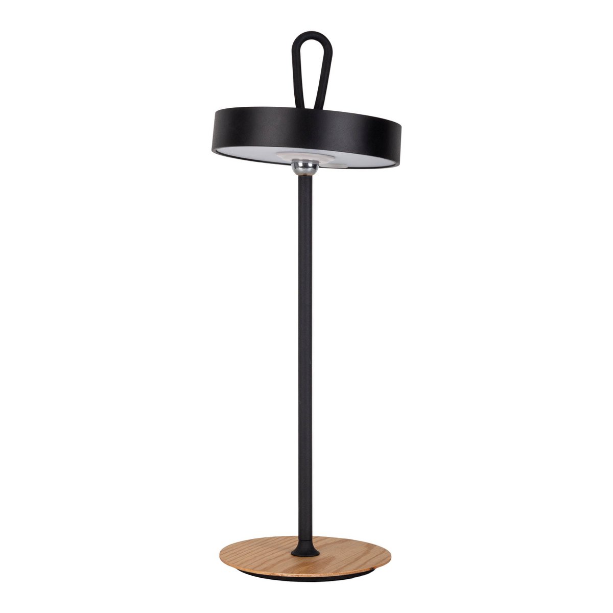LED -batterijtafellamp magnetisch voor buiten en binnen, gemaakt van metaal en plastic in zwart, 36 cm hoog