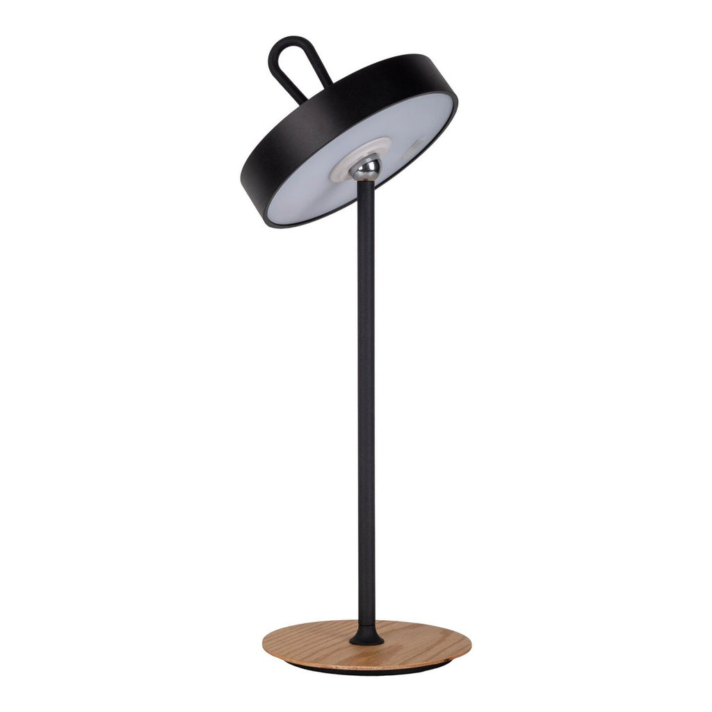 LED -batterijtafellamp magnetisch voor buiten en binnen, gemaakt van metaal en plastic in zwart, 36 cm hoog
