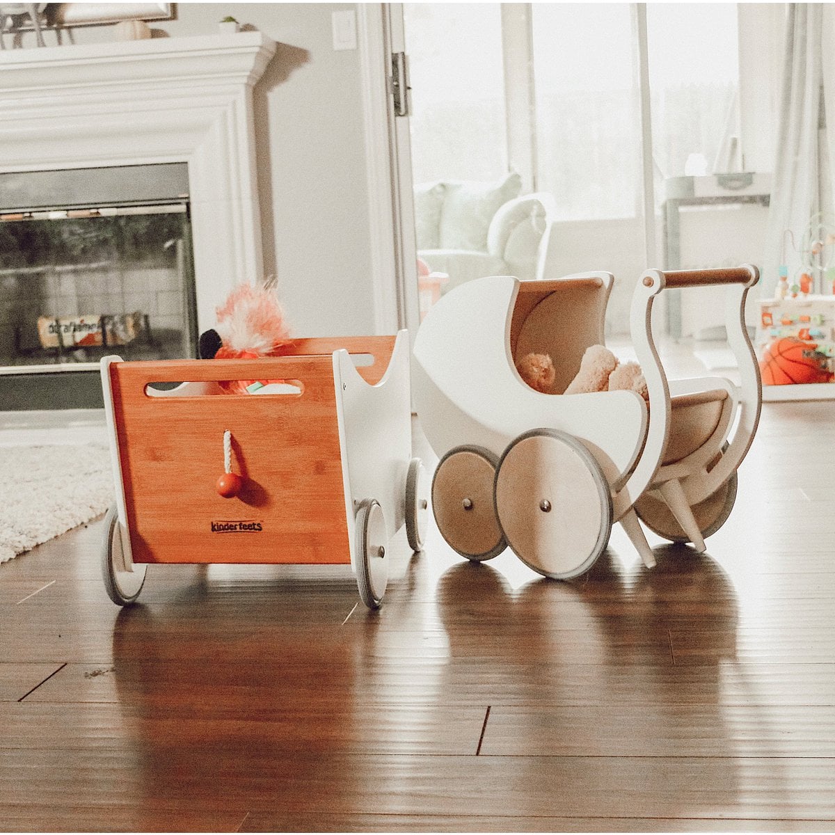 Kinderfeets Poppenwagen en Loopwagen - Wit Berkenhout