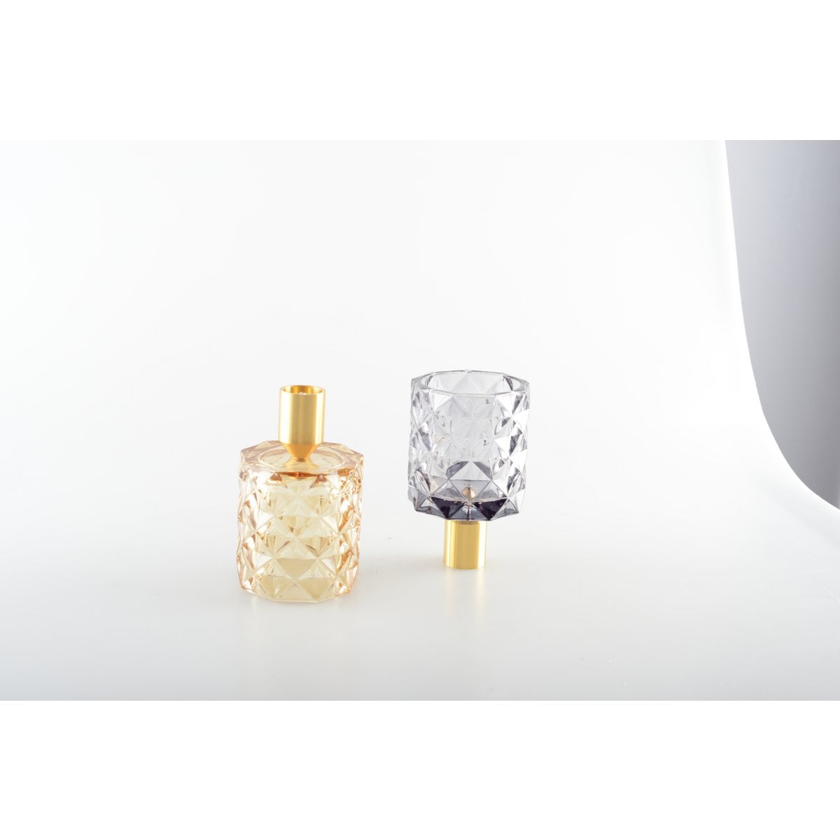 Ronde gele en paarse glazen kandelaars set - 2 stuks