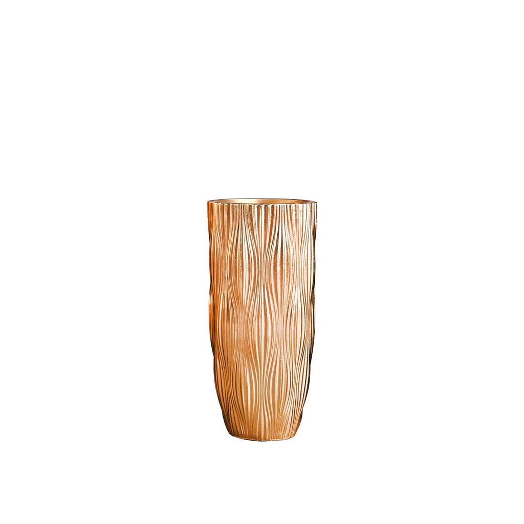 Gouden vaas gestreept in polyresine 36x36x90cm