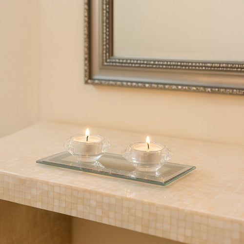 Double Crystal Candlesticks Silver Mirror