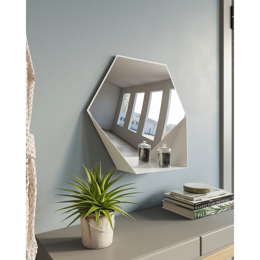 Gorillz Hive Hexagon Wandspiegel - 60x52 cm - Industrieel Wit met Opbergplank