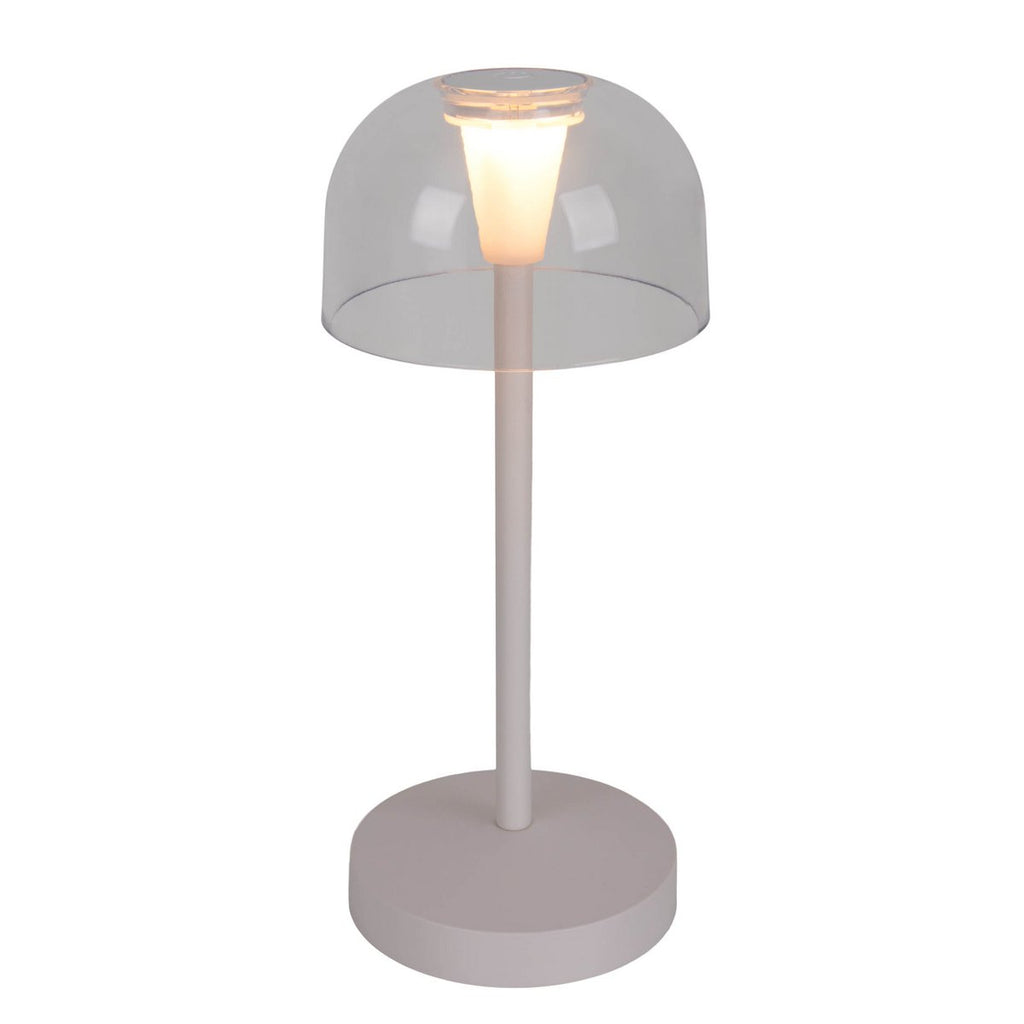 2 Set LED Battery Table Light "Gomba" voor buiten en binnen, gemaakt van metaal en plastic in wit, 18,5 cm hoog
