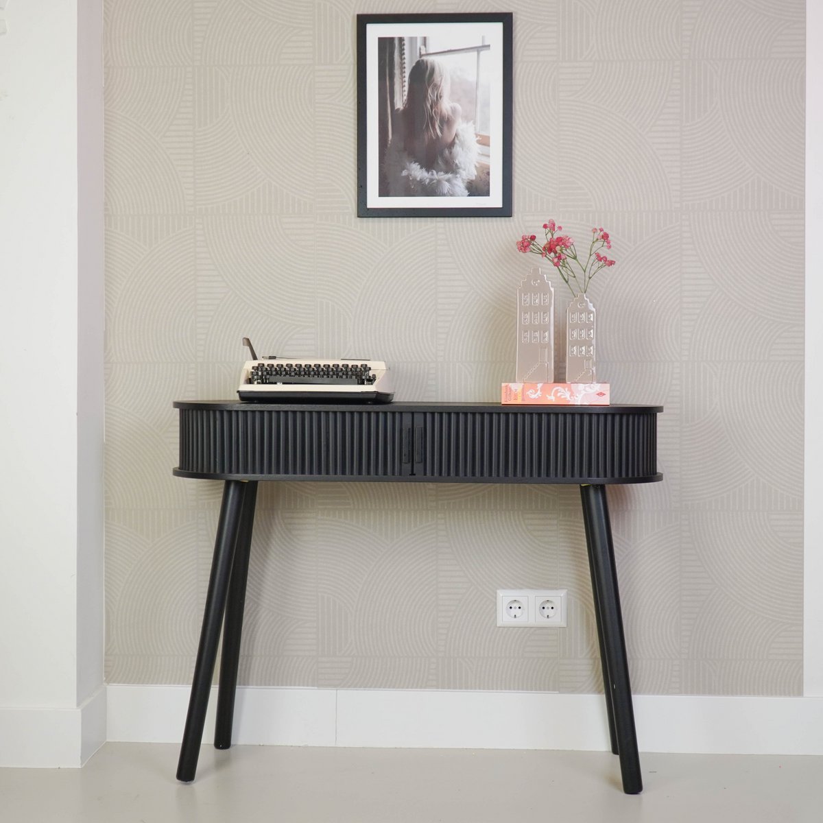 Bijzettafel Zwart MDF 100x33x76cm Opbergmeubel