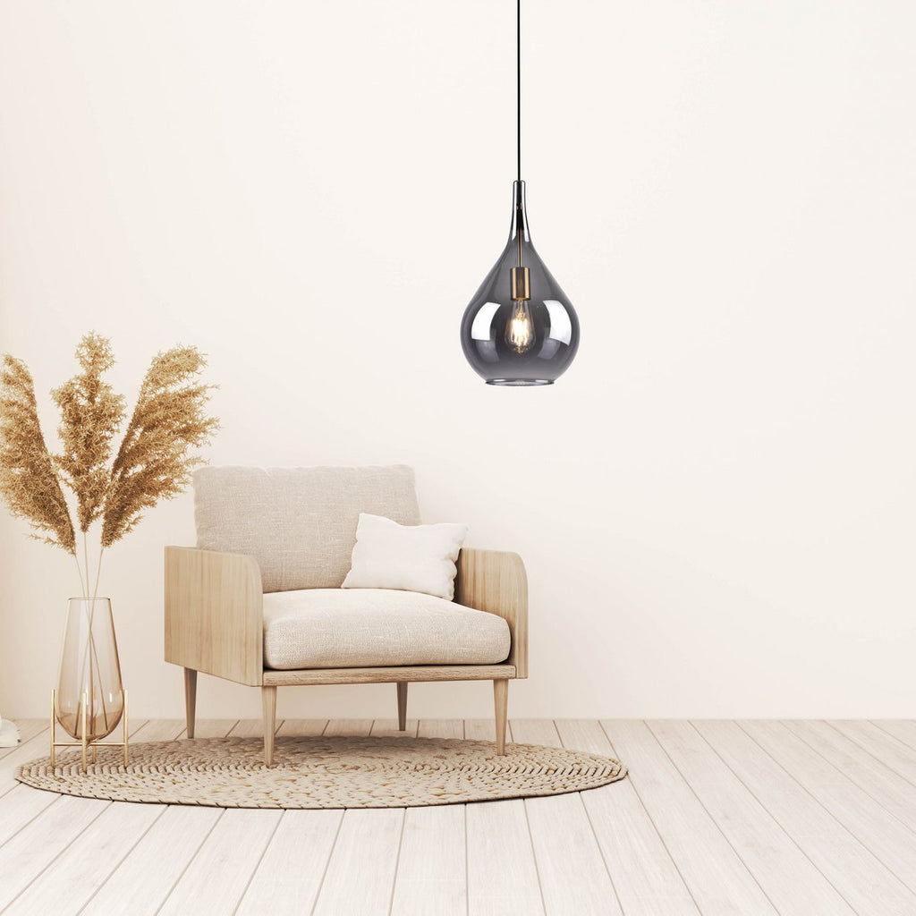 Näve Gota Hanglamp - Zwart Rookglas Ø25cm