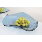 Blauw glas decoratieve snit 30x30x6.5 cm