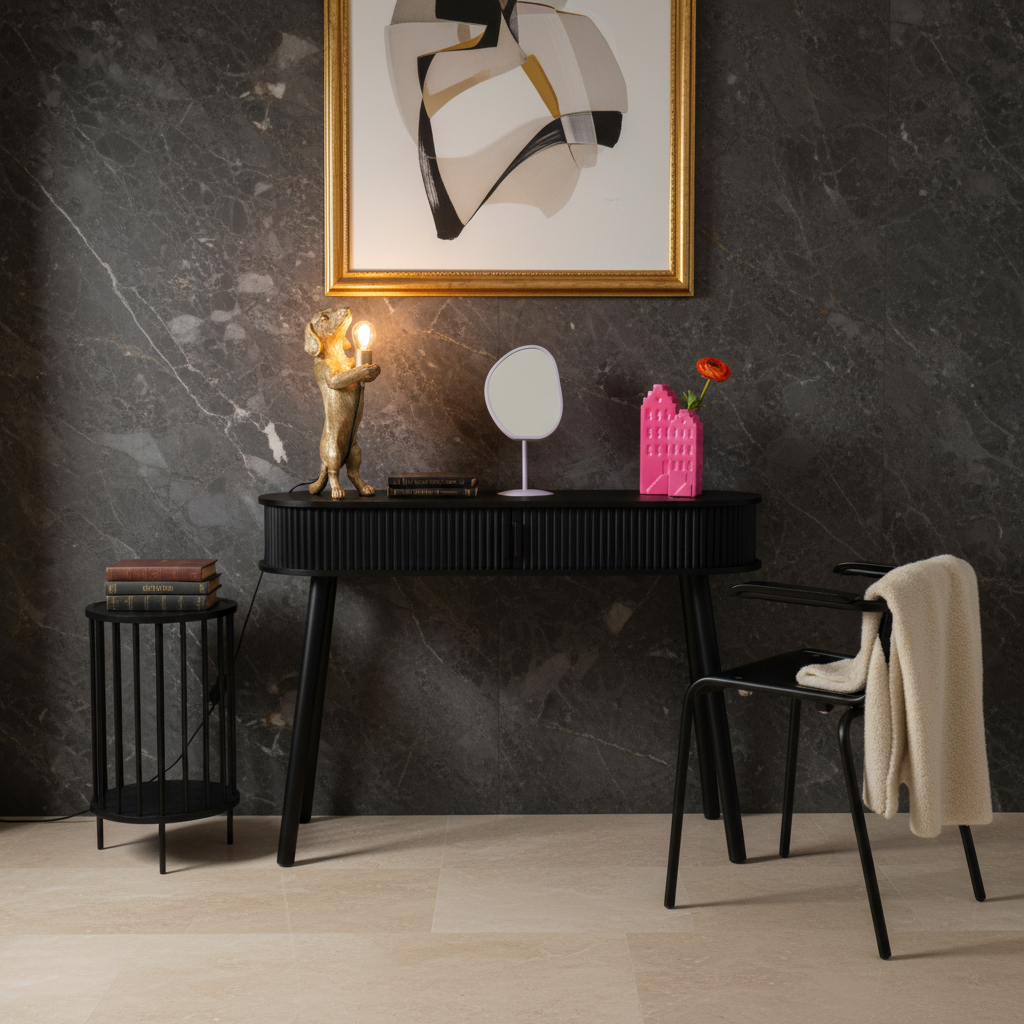 Bijzettafel Zwart MDF 100x33x76cm Opbergmeubel