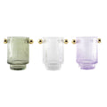 Set van 3 glazen kandelaars - 8,8x12,5x13cm - wit/paars/groen