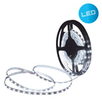 Led "streep" ongeveer 5 m lang, met 2 x 10 cm hoekconnectoren en plug -in voeding; 300 LED's, koud wit.