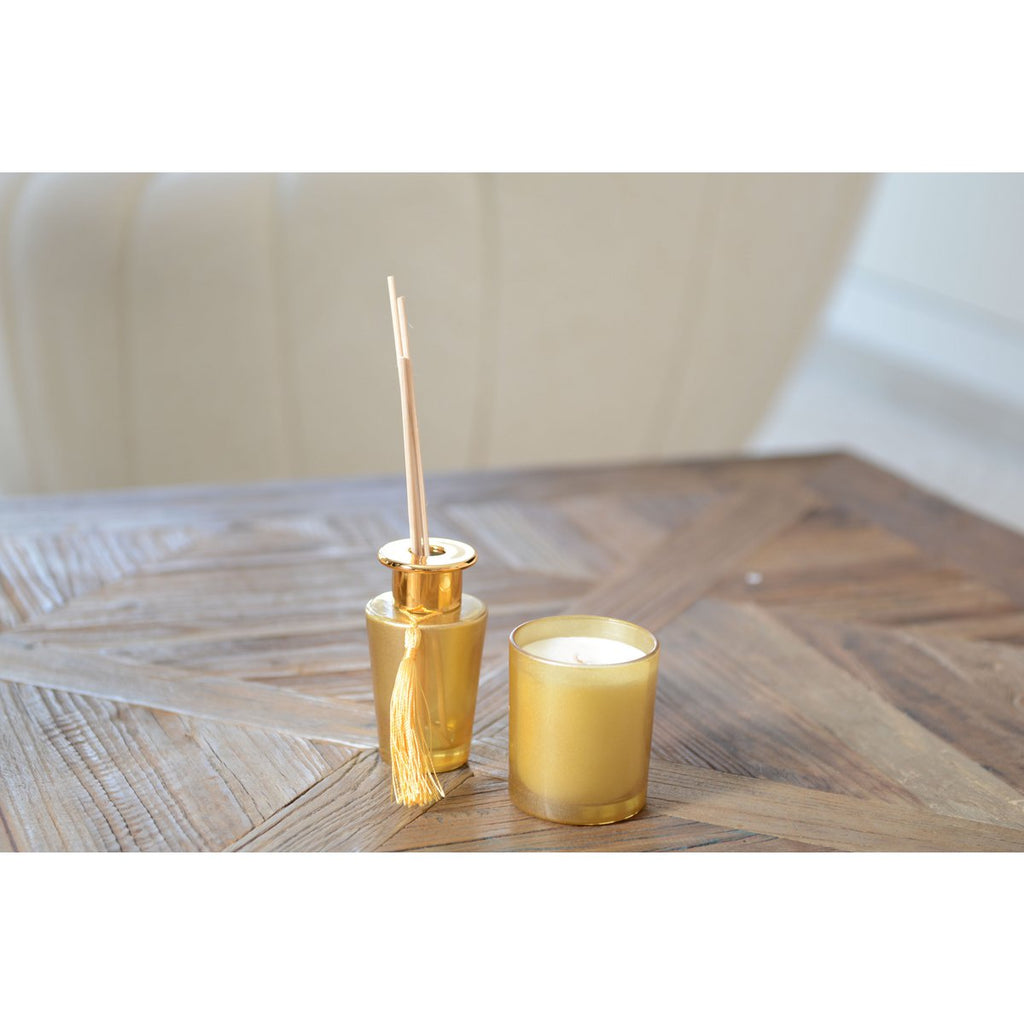 Vanille Geurkaars - Gouden Glas 7x7x8cm
