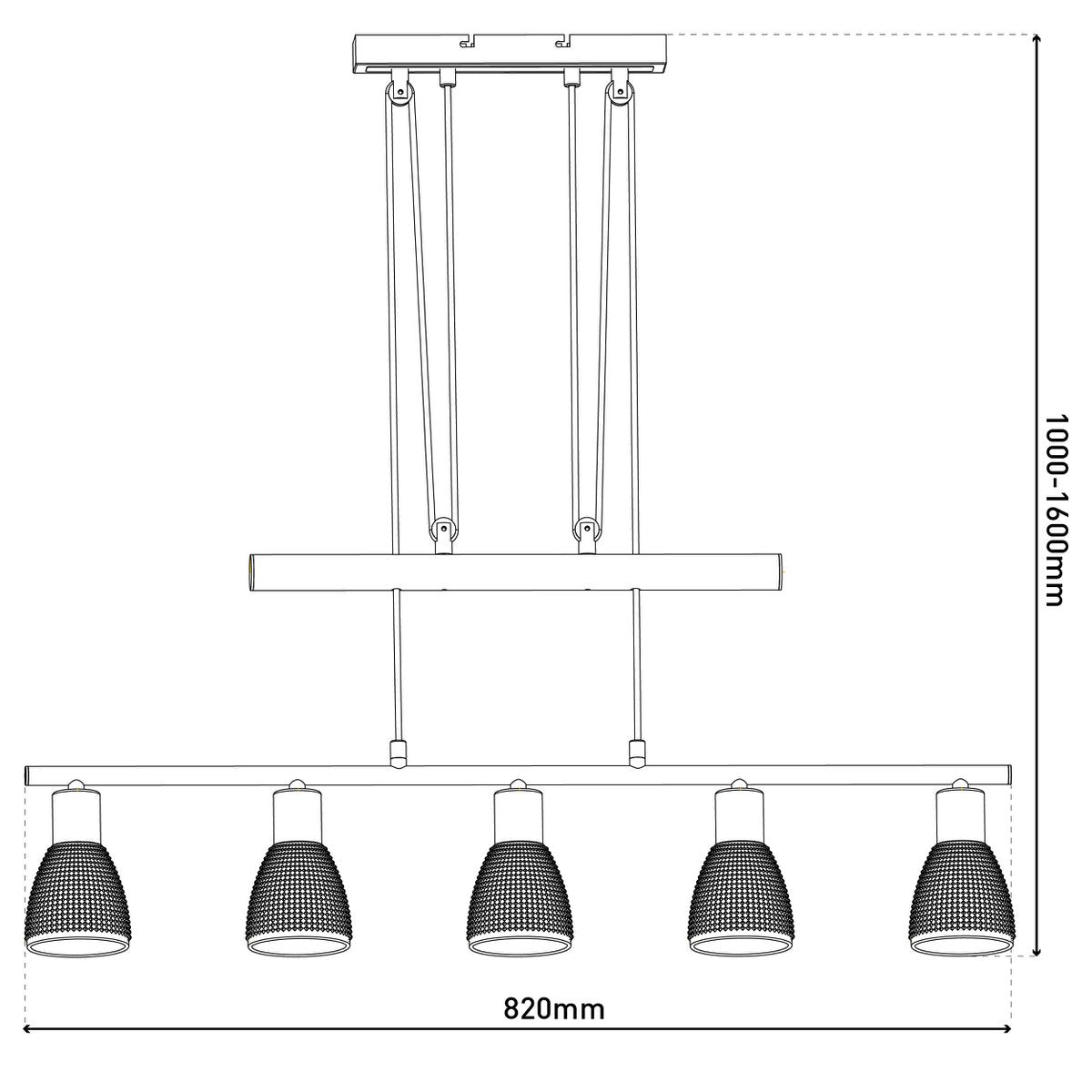Näve Lindita Hanglamp - 5 Spots Metaal Glas 82cm