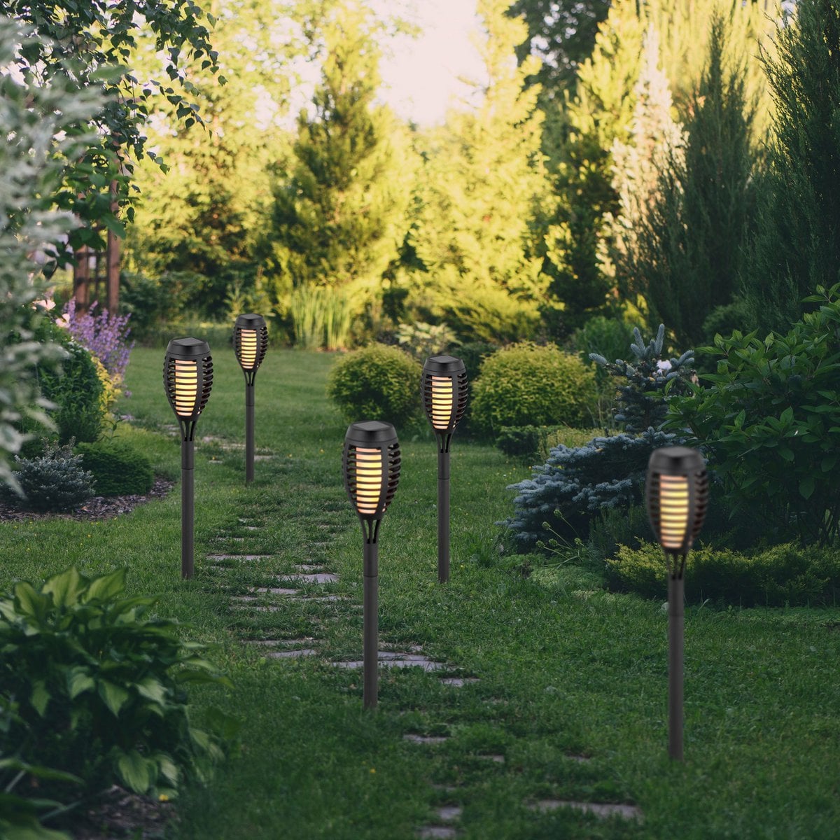 Näve Torch LED Tuinspies 45cm Grijs 5-delig Set