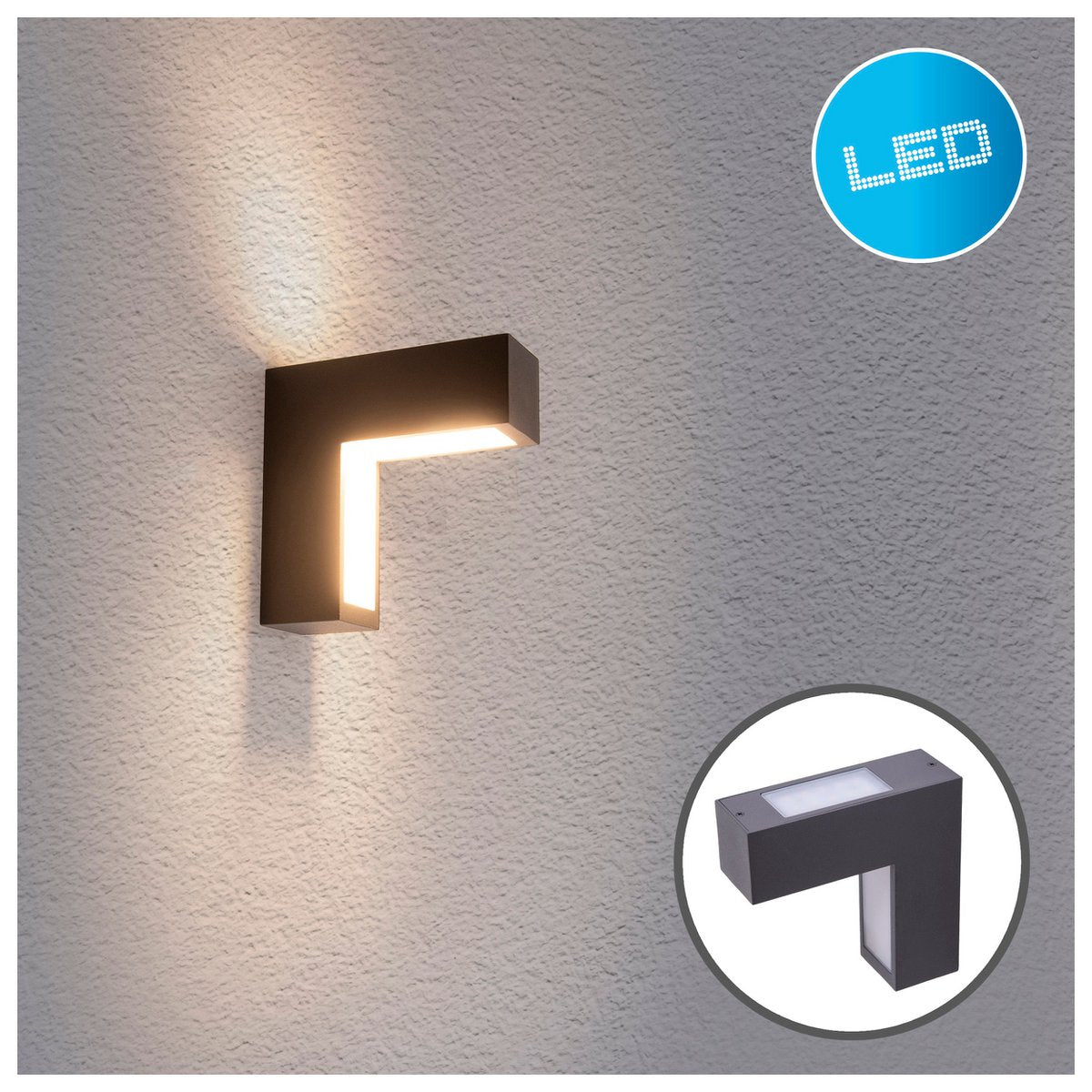 LED -wandlampen "angus" gemaakt van metaal en plastic in antraciet, met geïntegreerde LED