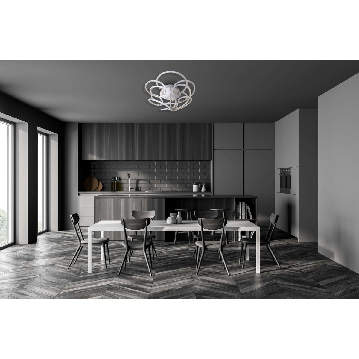 LED-plafondlamp Rizado Ø57cm Näve - Nikkel
