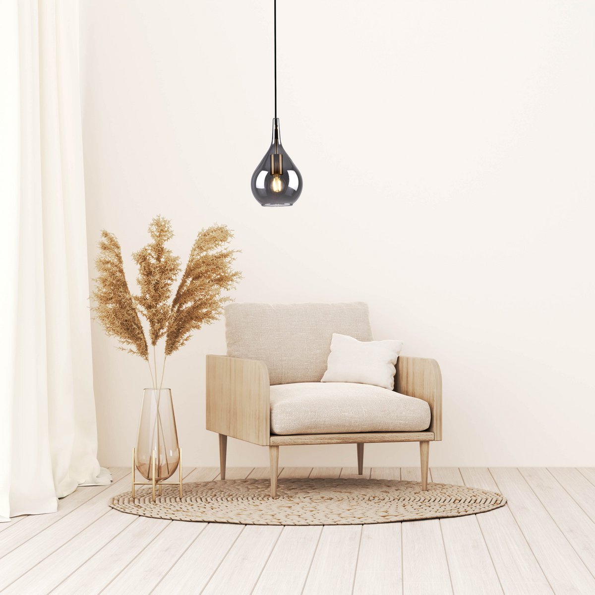 Näve Gota Hanglamp Zwart Rookglas Ø20cm