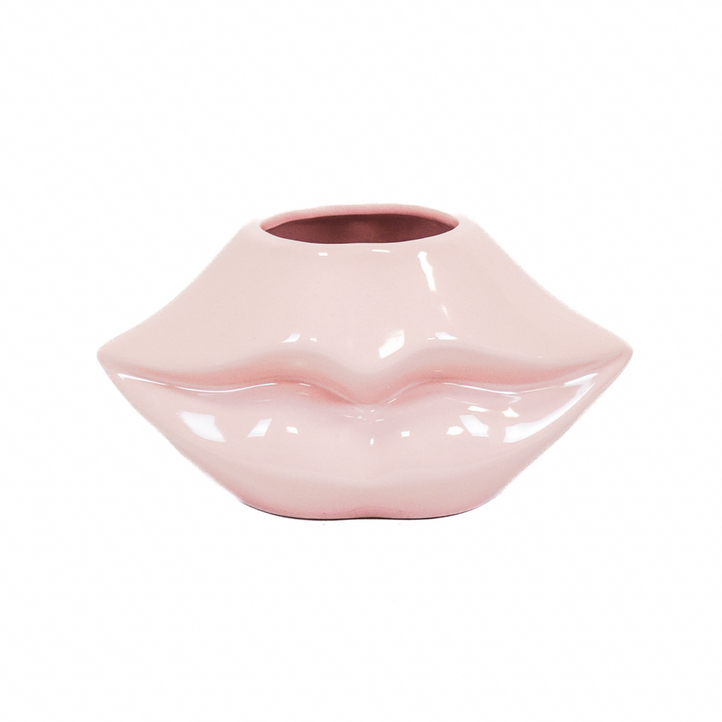 Lichtroze keramieken lippenvaas - 21x19x11cm