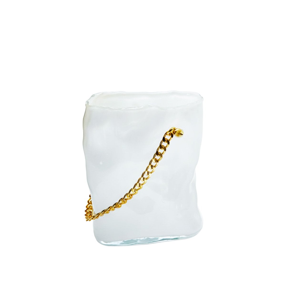 Transparante glazen zakvaas wit/goud, 20x12x24cm