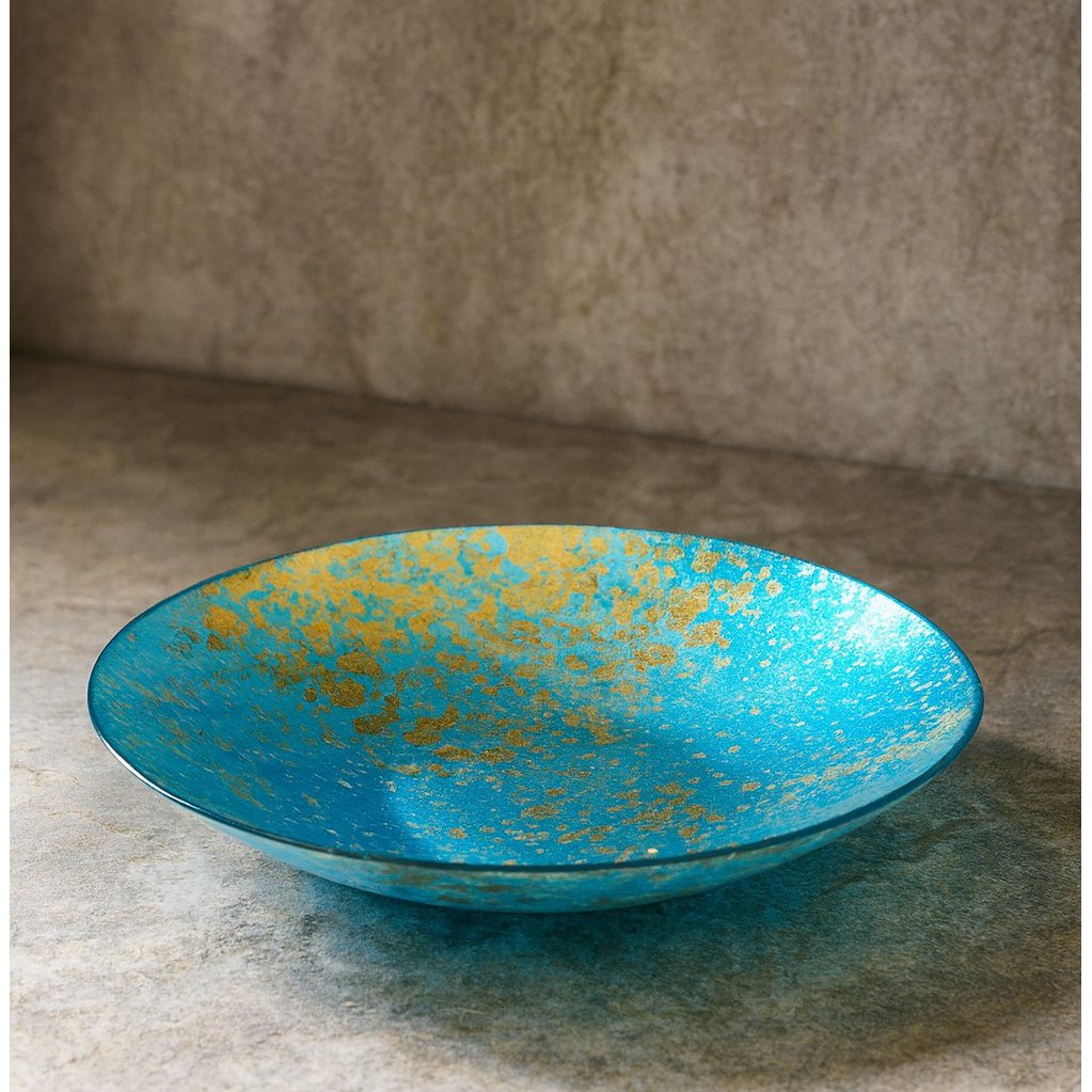 Blauwe en gouden decoratieve schaal 39.5cm