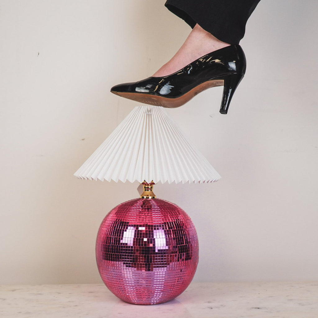 Disco Ball Tafellamp - Roze Glas - 20x20x20cm